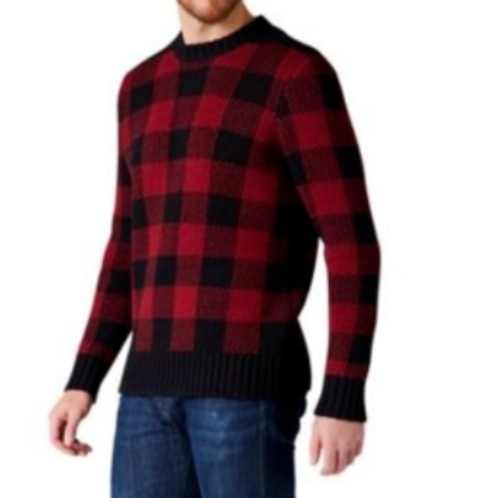 SmartWool Men Cozy Lodge Buff Check Sweater Red Heather Suze Small